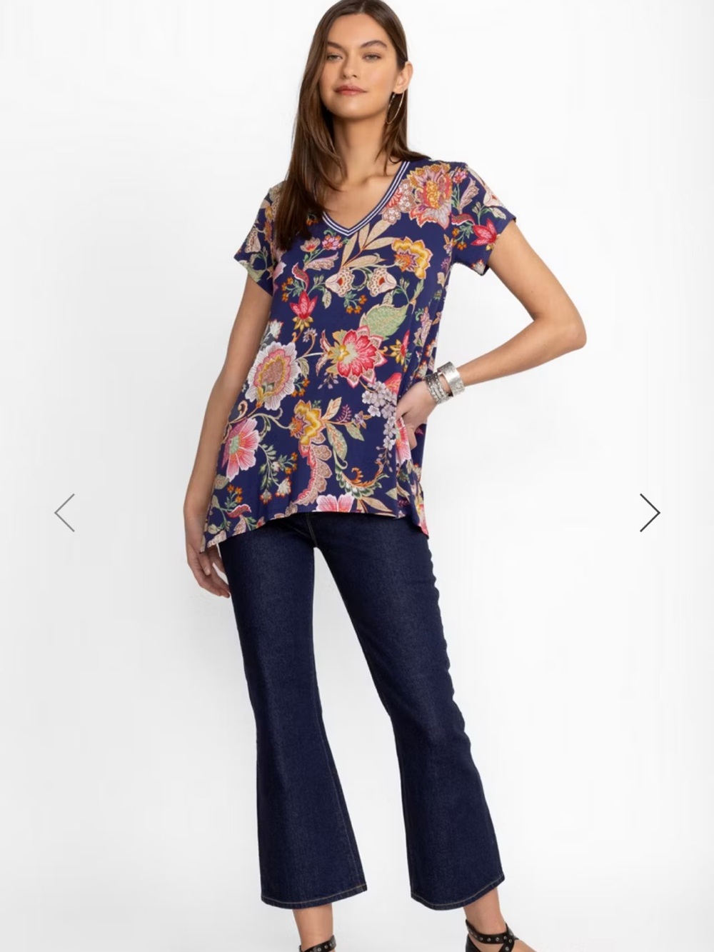 Johnny Was The Janie Favorite Drape Tunic Vivienne Vo Navy Floral V-Neck Large - Picture 3 of 14